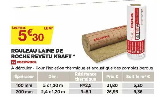rouleau laine de roche revêtu kraft rockwool