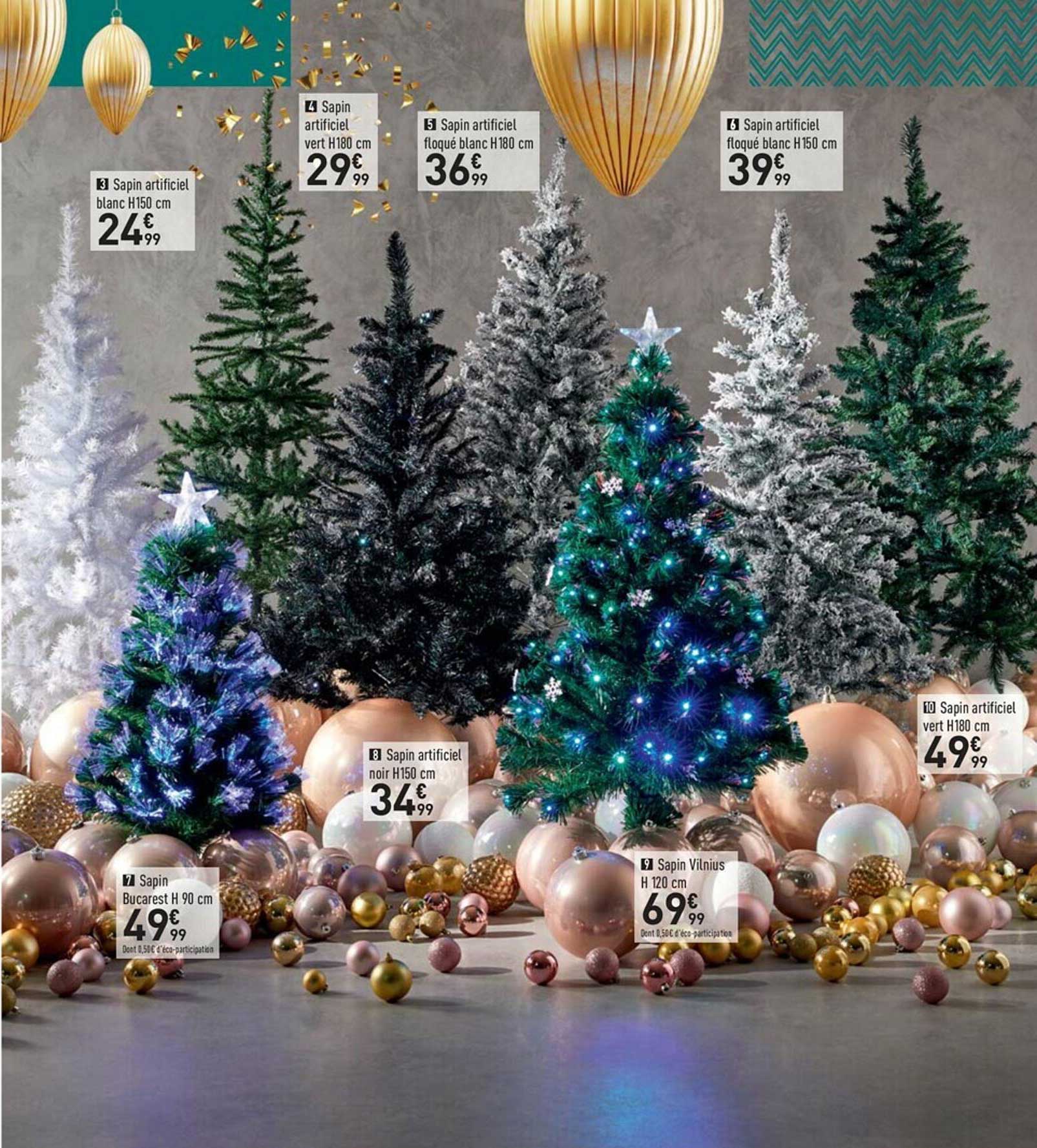 sapin artificiel blanc h.150 cm, sapin artificiel vert h. 180 cm, sapin artificiel floqué blanc h. 180 cm, sapin artificiel floqué blanc h. 150 cm, sapin bucarest h. 90 cm, sapin artificiel noir