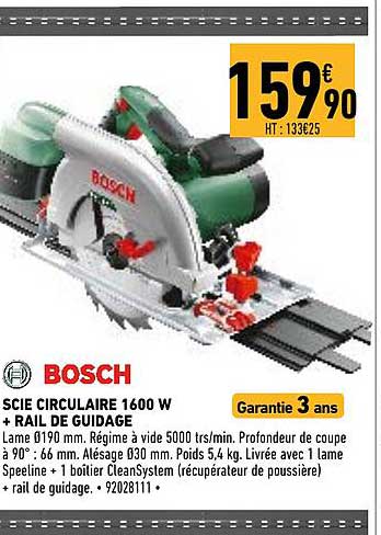 Scie Circulaire 1600 W + Rail De Guidage Bosch