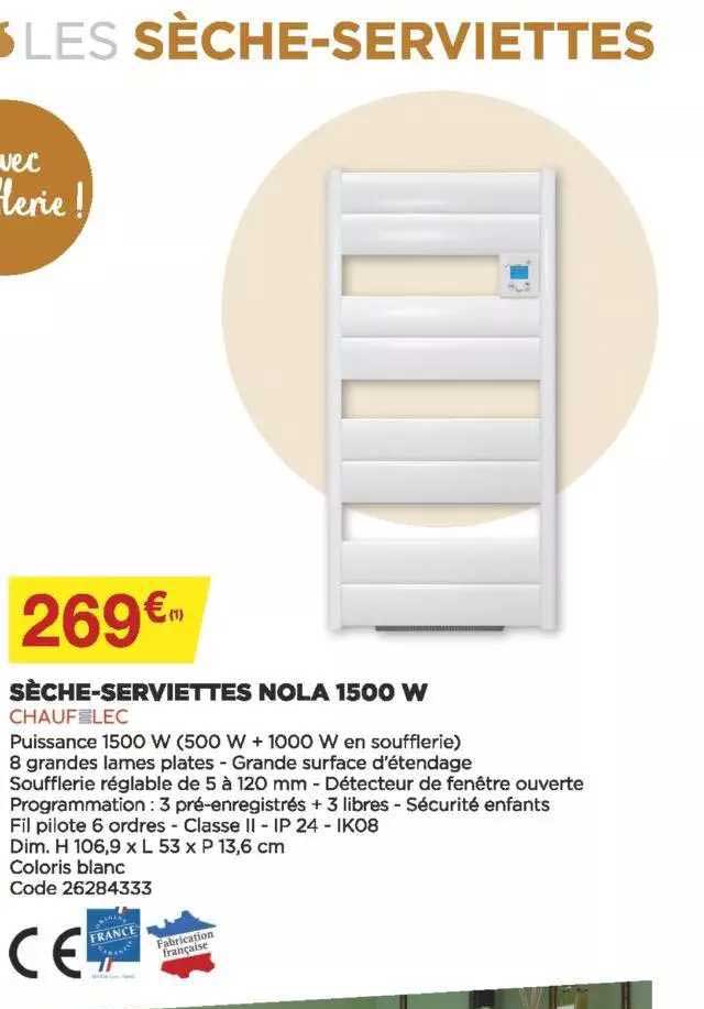 sèche-serviettes nola 1500 w chaufelec