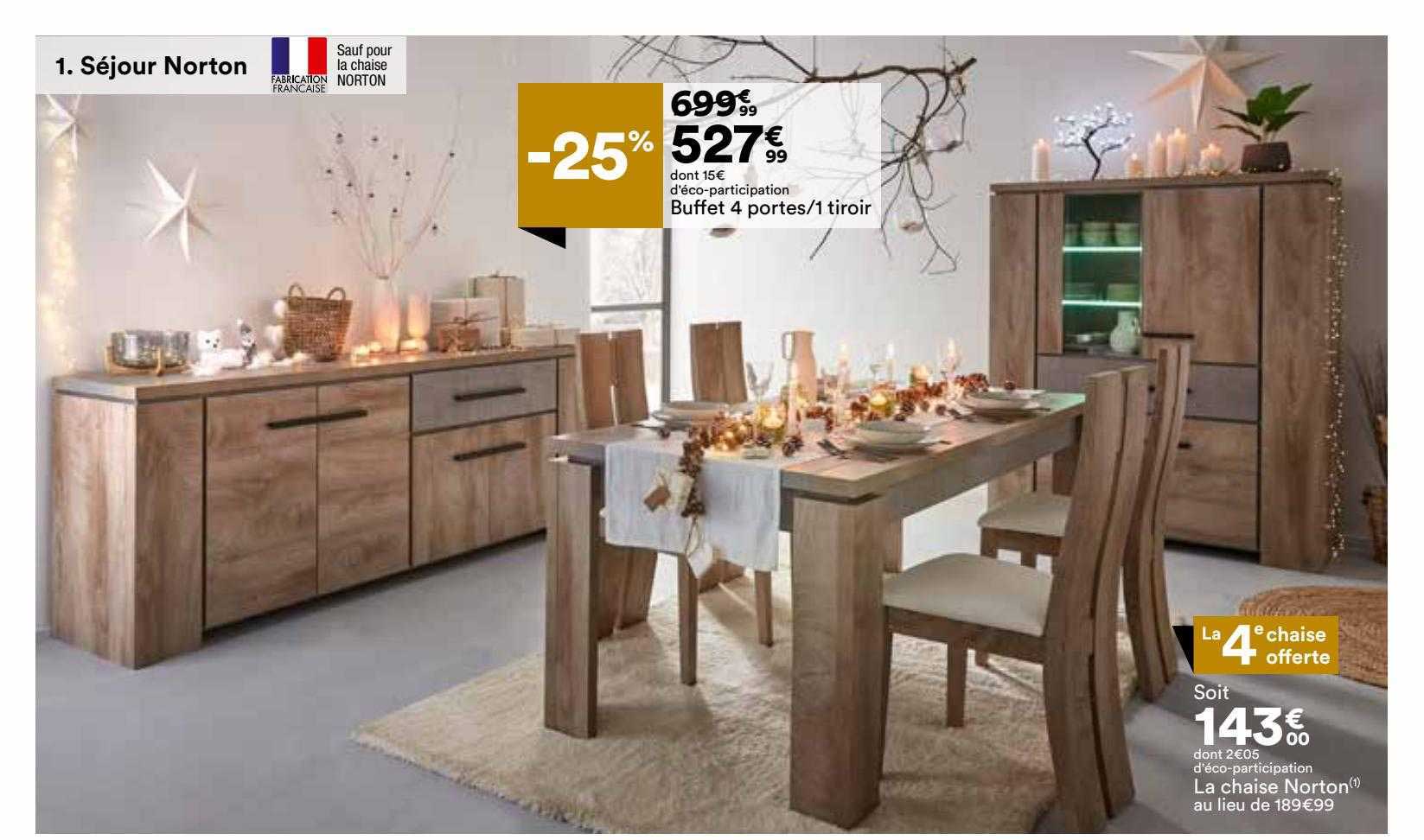 séjour norton : buffet 4 portes-1 tiroir, la chaise norton