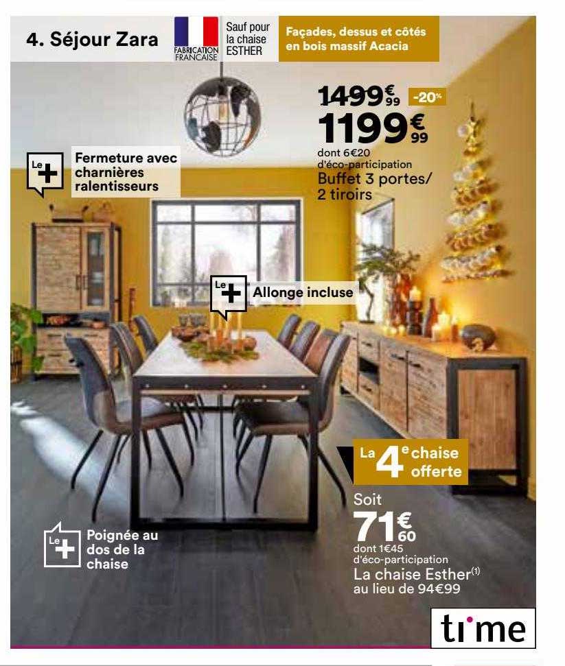 séjour zara : buffet 3 portes-2 tiroirs, la chaise esther