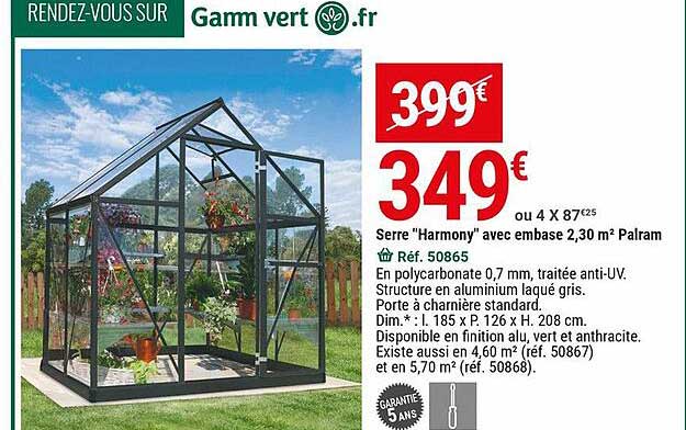 serre "harmony" avec embase 2,30 m² palram