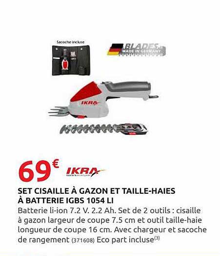 set cisaille à gazon et taille-haies à batterie igbs 1054 li ikra