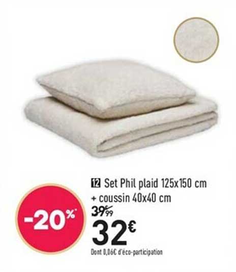 set phil plaid 125 x 150 cm + coussin 40 x 40 cm