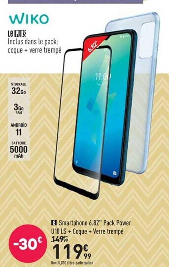 smartphone 6.82" pack power u10 ls + coque + verre trempé