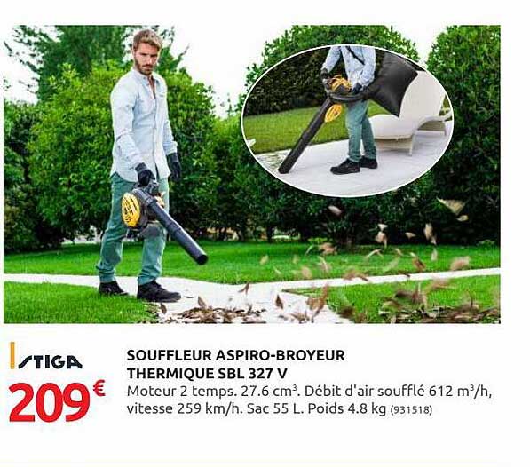 souffleur aspiro-broyeur thermique sbl 327 v stiga
