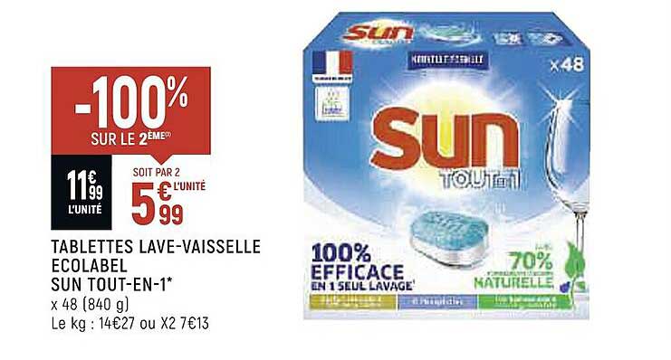 tablettes lave-vaisselle écolabel sun tout-en-1