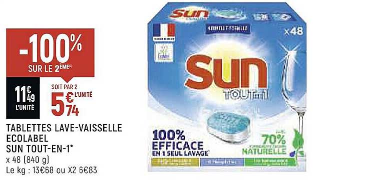 tablettes lave-vaisselle écolabel sun tout-en-1