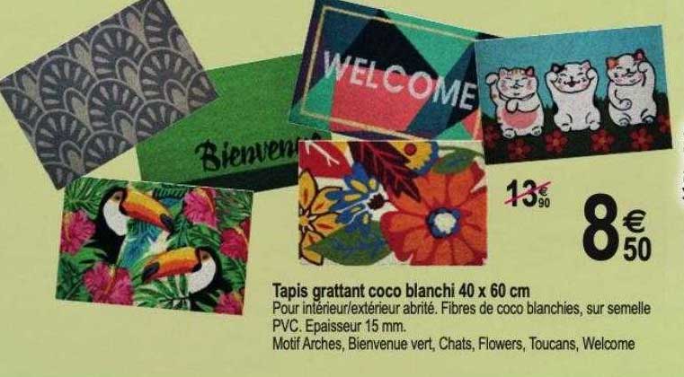 tapis grattant coco blanchi 40 x 60 cm