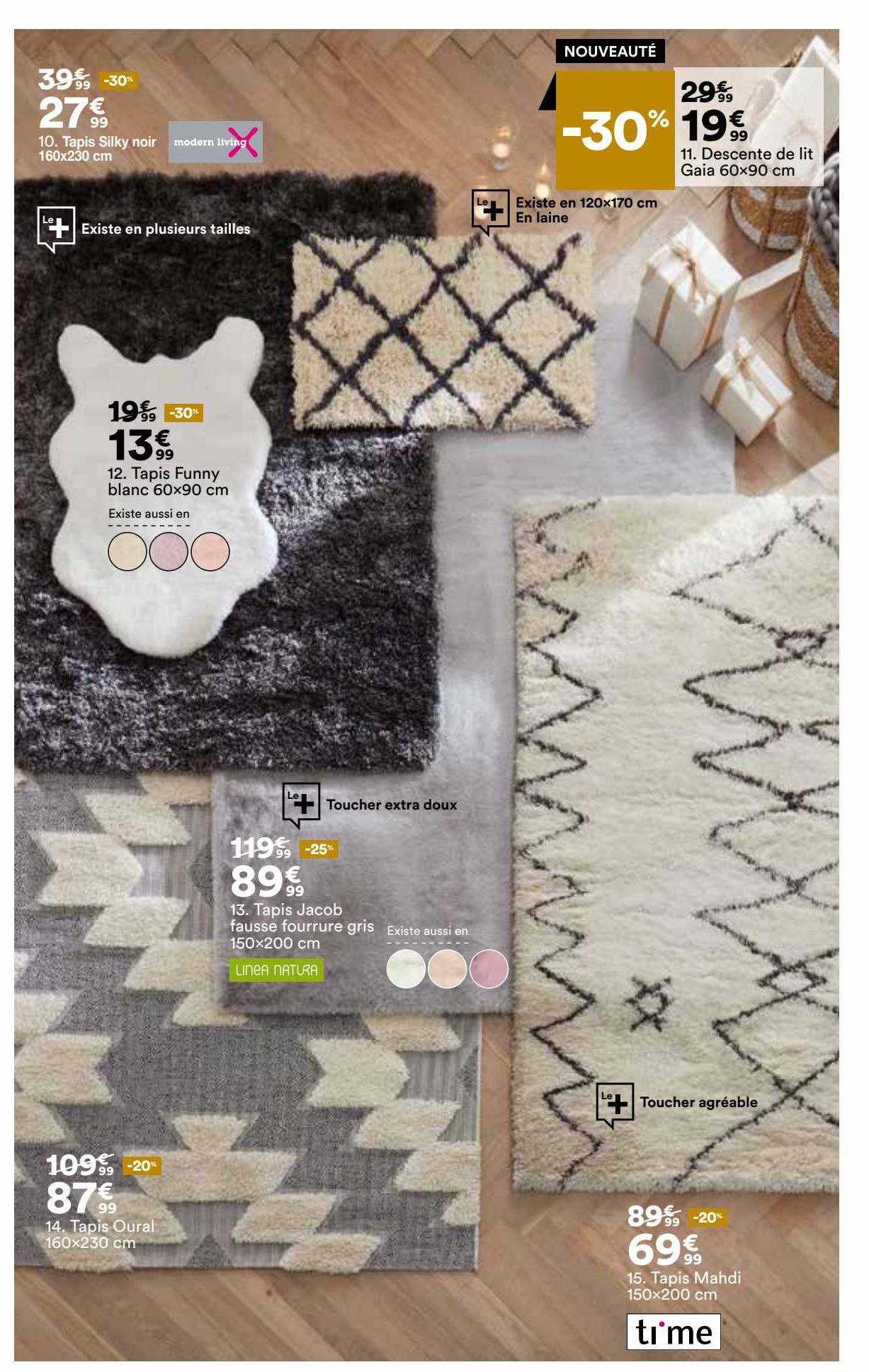 tapis silky noir 160 x 230 cm, descente de lit gaia 60 x 90 cm, tapis jacob fausse fourrure gris 150 x 200 cm, tapis oural 160 x 230 cm, tapis mahdi 150 x 200 cm