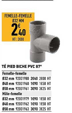 té pied biche pvc 87° femelle-femelle