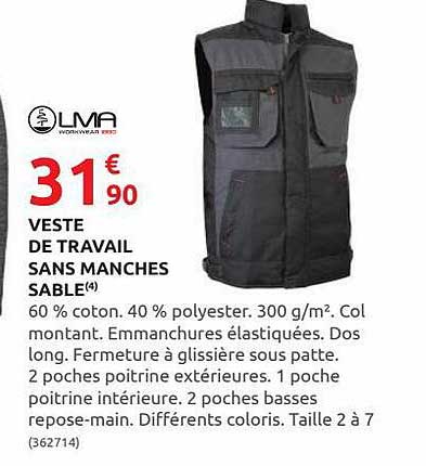 veste de travail sans manches sable lma