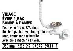 vidage évier 1 bac bonde à panier