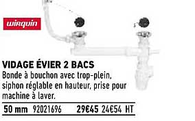vidage évier 2 bacs wirquin