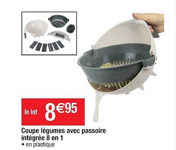 coupe légumes avec passoire intégrée 8 en 1