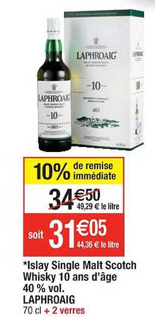 islay single malt scotch whisky 10 ans d'âge 40% vol. laphroaig