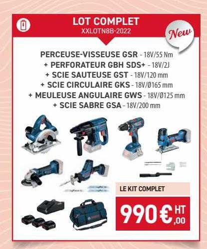 perceuse-visseuse gsr + perforateur gbh sds+ + scie sauteuse gst + scie circulaire gks + meuleuse angulaire gws + scie sabre gsa bosch