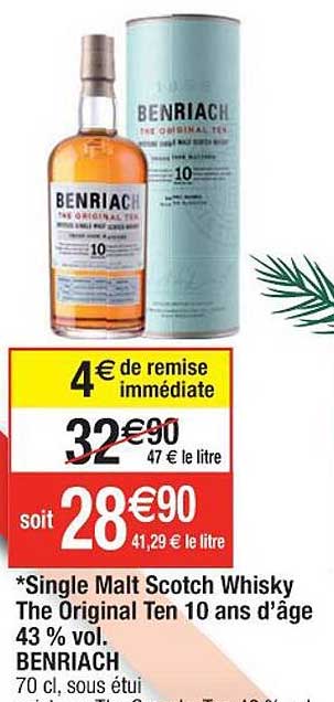 single malt scotch whisky the original ten 10 ans d'âge 43% vol. benriach