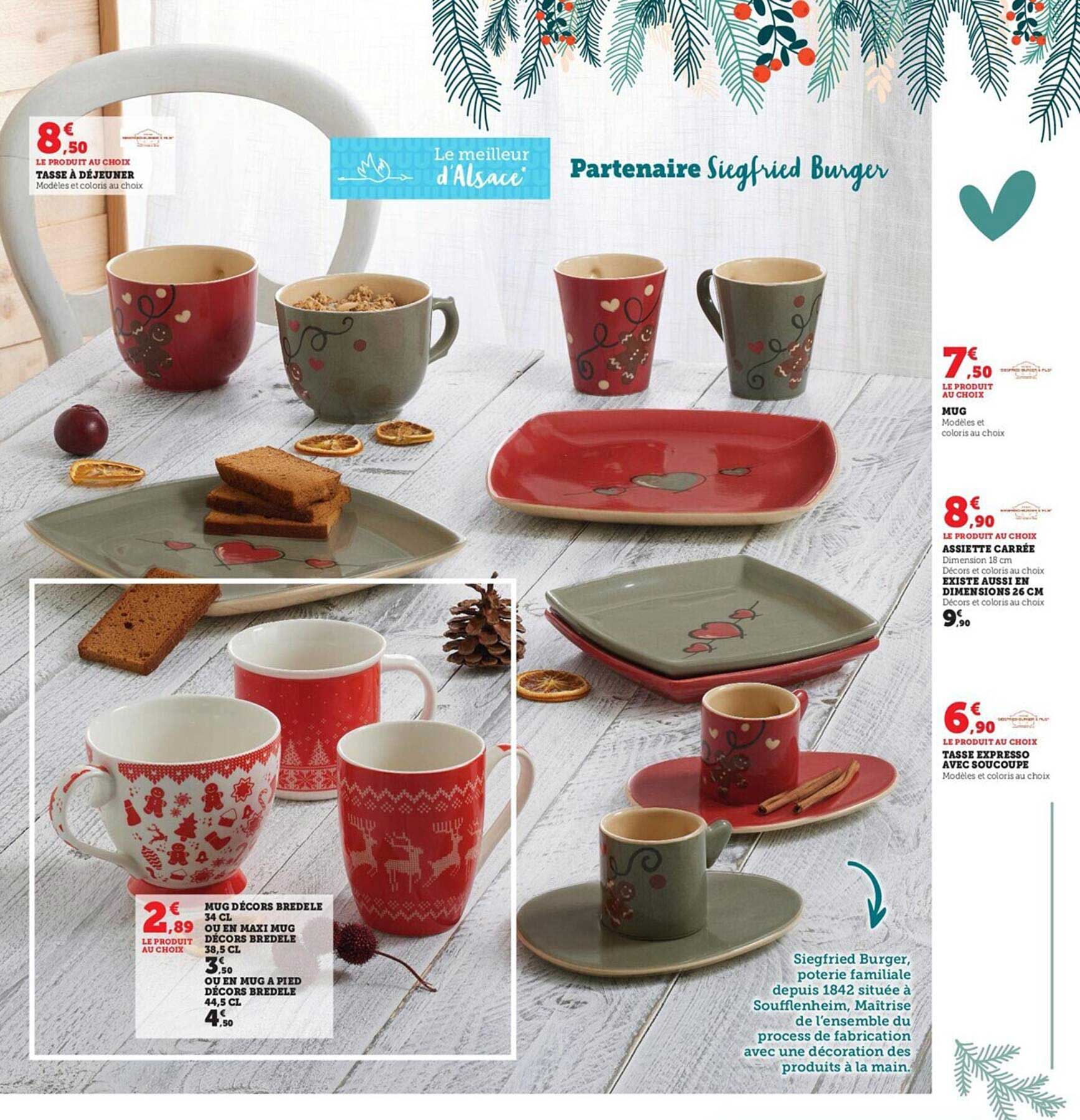 tasse à déjeuner, mug décors bredele 34cl ou en maxi mug décors bredele 38,5cl ou en mug à pied décors bredele 44,5cl, mug, assiette carrée existe aussi en dimensions 26 cm, tasse expresso