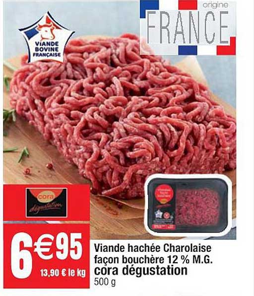 viande hachée charolaise façon bouchère 12% m.g. cora dégustation