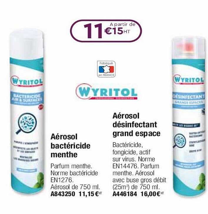 aérosol bactéricide menthe aérosol désifectant gran espace wyritol