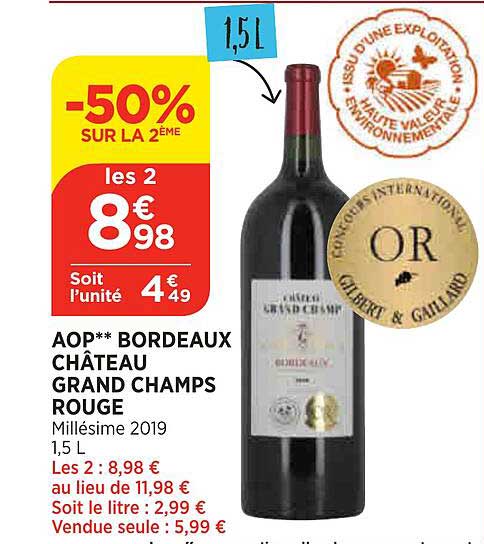 aop** bordeaux château grand champs rouge -50% sur le 2ème