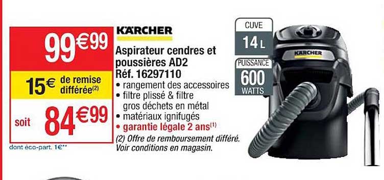 aspirateur cendres et poussières ad2 kärcher