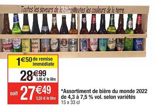 assortiment de bière du monde 2022 de 4,3 à 7,5% vol. selon variétés