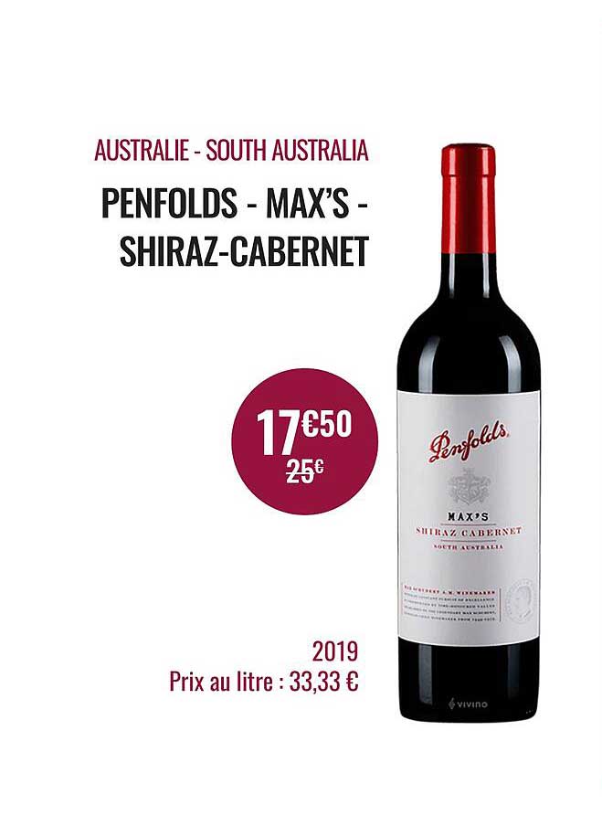 australie - south australia penfolds - max's - shiraz - cabernet