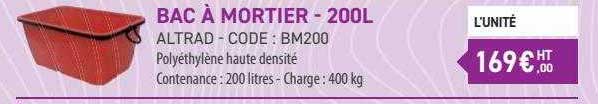 bac à mortier - 200l altrad