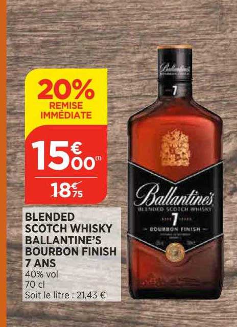 blended scotch whisky ballatine's bourbon finish 7 ans 20% remise immédiate