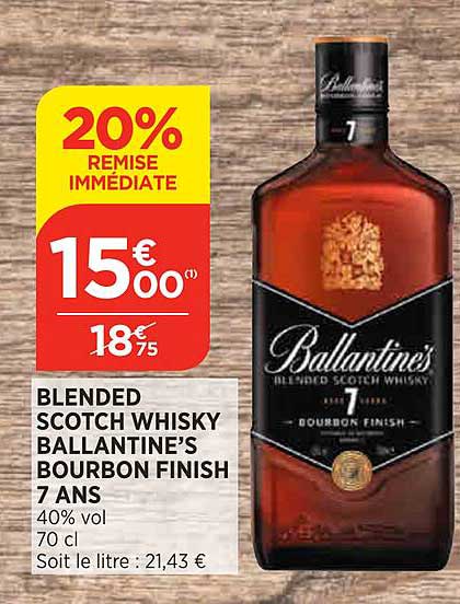 blended scotch whisky ballatine's bourbon finish 7 ans 20% remise immédiate