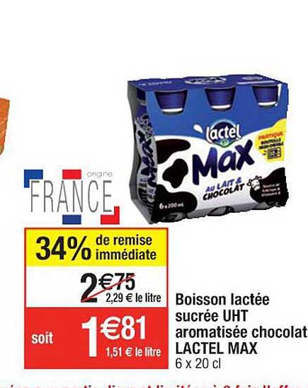 boisson lactée sucrée uht aromatisée chocolat lactel max