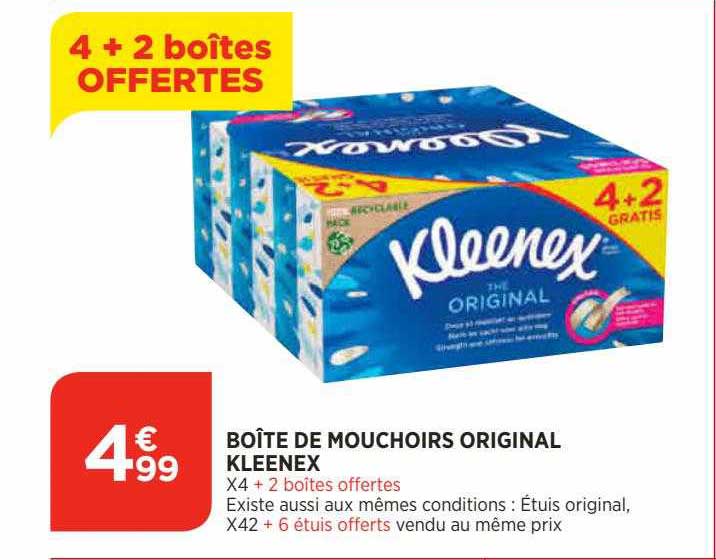 boîte de mouchoirs original kleenex 4+2 boîtes offertes