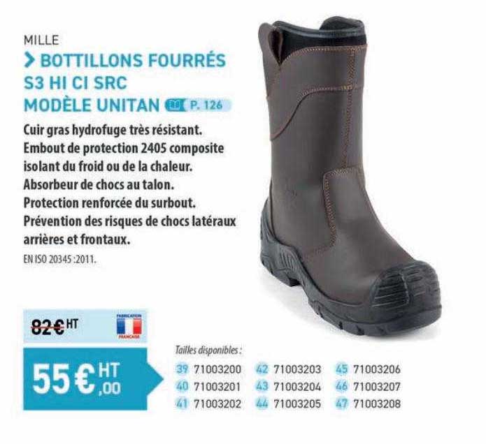 bottillons fourrés s3 hi ci src modèle unitan mille