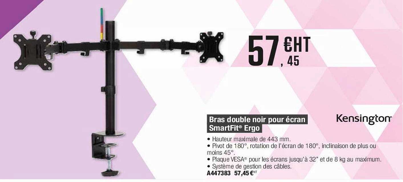 bras double noir pour écrann smartfit ergo kensington