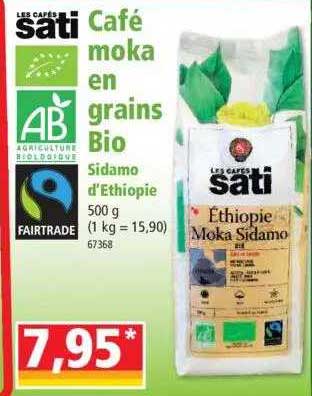 Café Moka En Grains Bio Sidamo D'éthiopie Les Cafés Sati