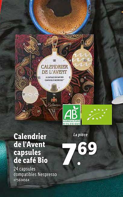 calendrier de l'avent capsules de café bio