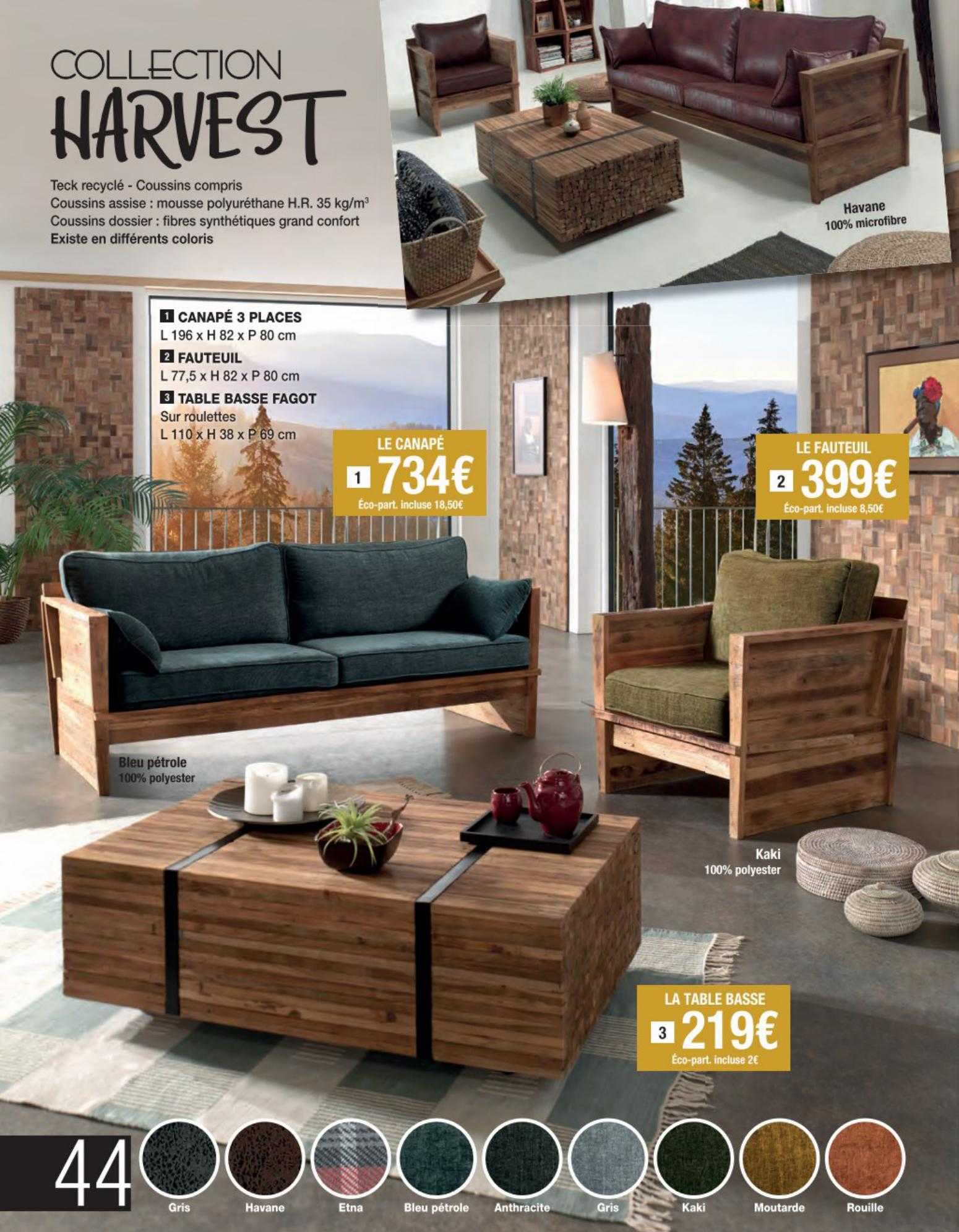 canapé, fauteuil, table basse harvest