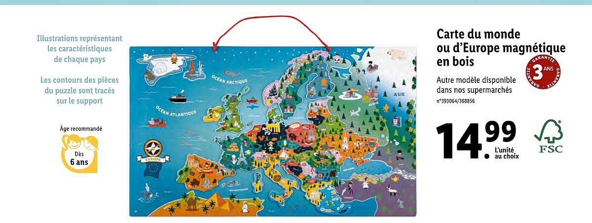 carte du monde ou d'europe magnétique en bois
