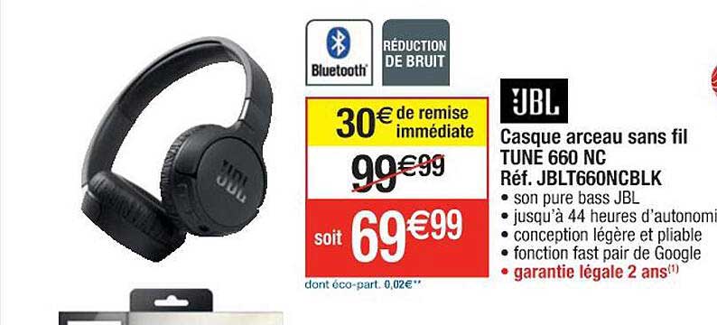 casque arceau sans fil tune 660 nc jbl