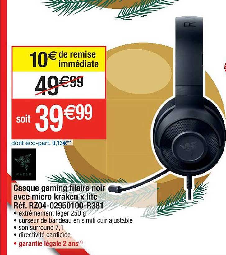 casque gaming filaire noir avec micro kraken x lite