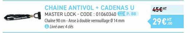 chaîne antivol + cadenas u master lock