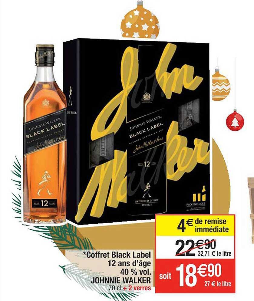 coffret black label 12 ans d'âge 40% vol. johnnie walker