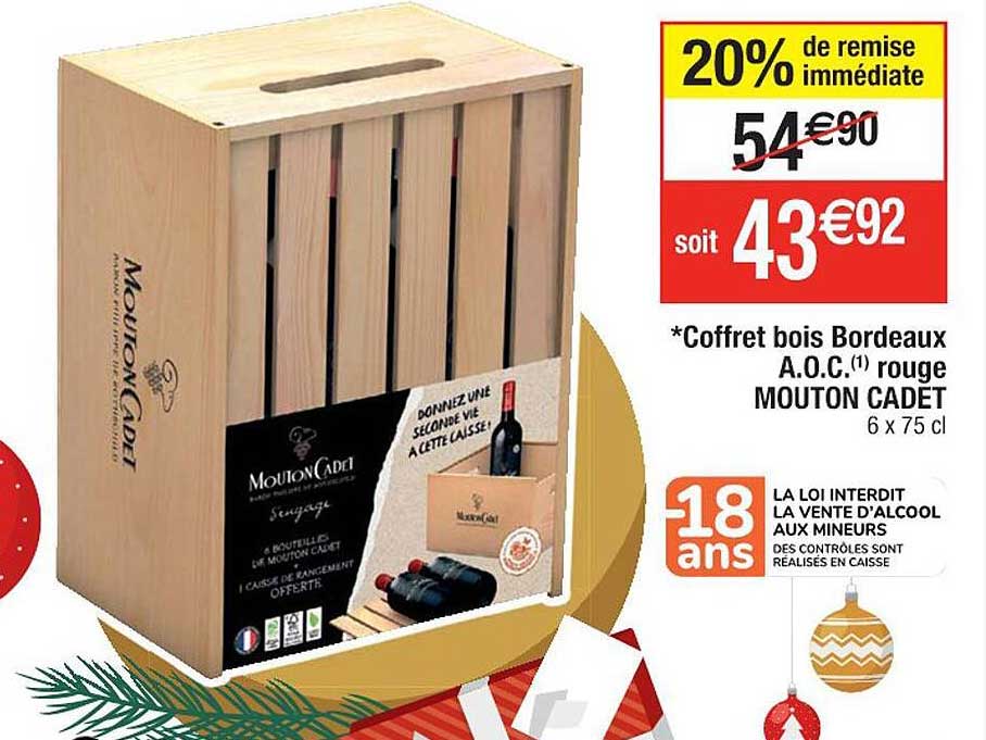 coffret bois bordeaux a.o.c. rouge mouton cadet