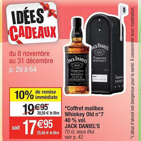 coffret mailbox whiskey old n°7 40% vol. jack daniel's