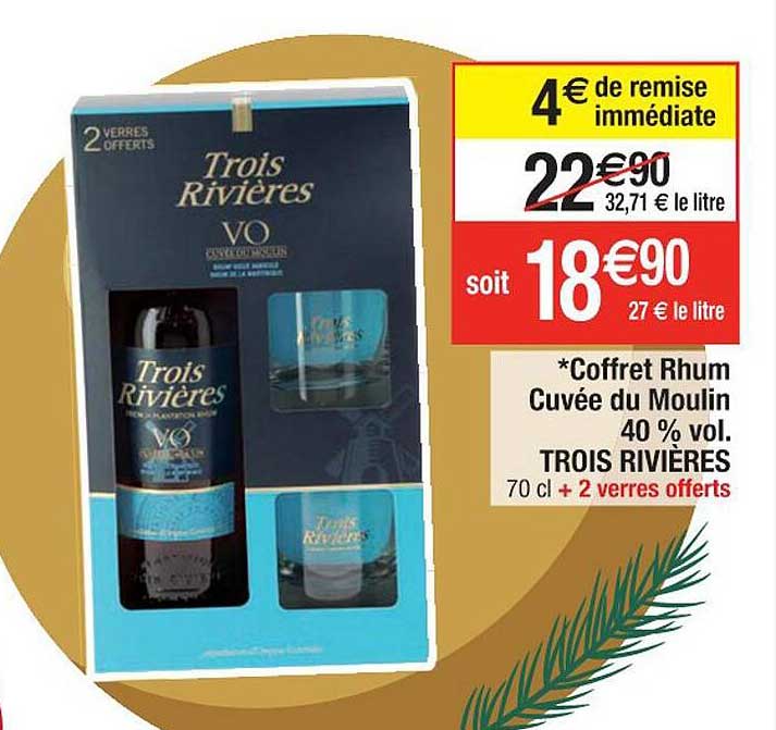 coffret rhum cuvée du moulin 40% vol. trois rivières