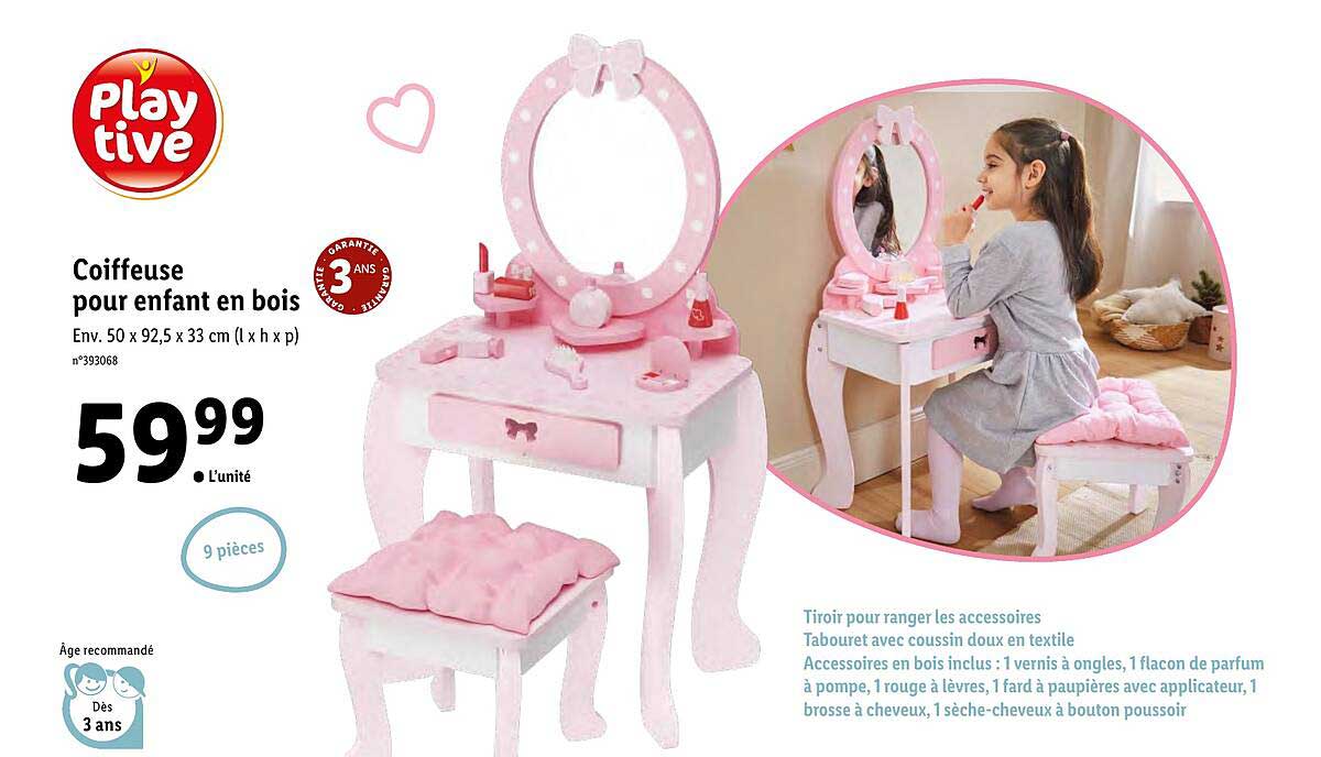 coiffeuse pour enfant en bois play tive