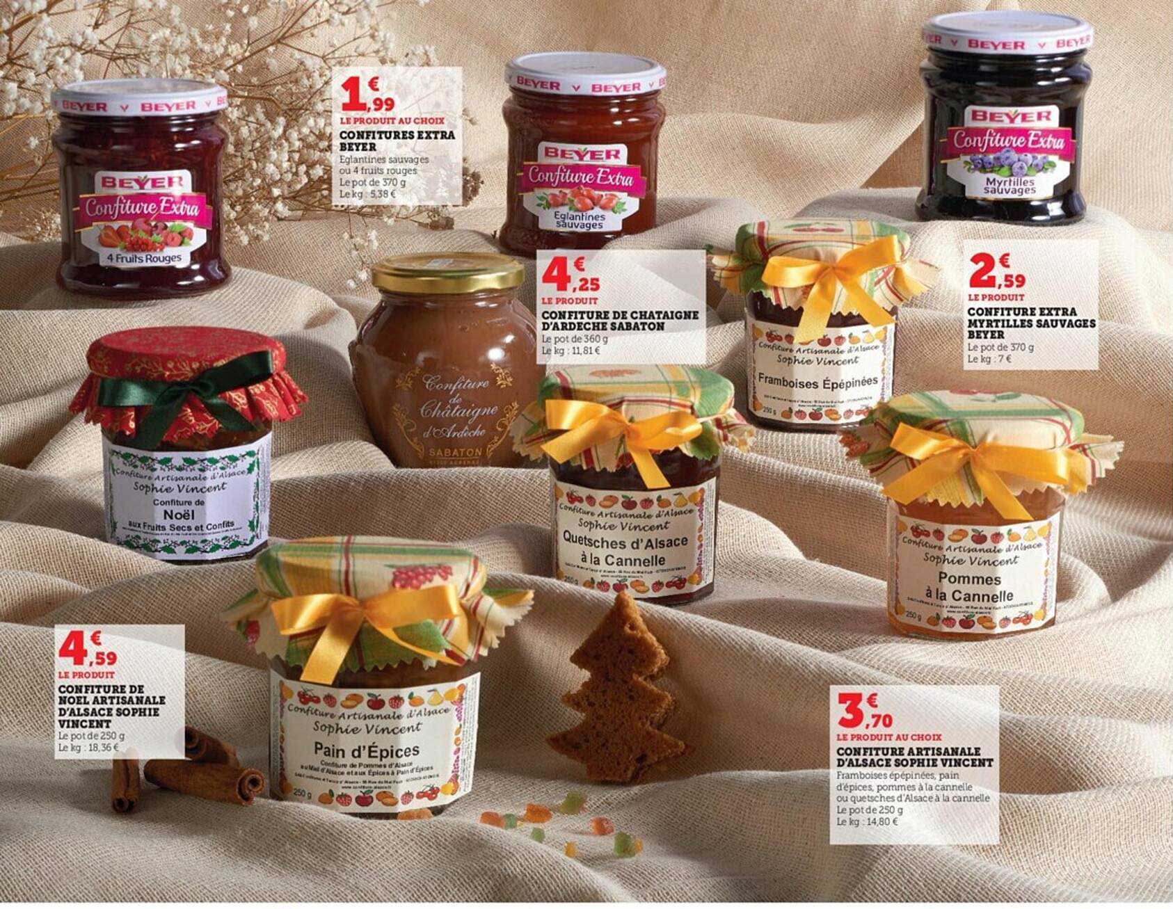 confitures extra beyer, confiture de noël artisanale d'alsace sophie vincent, confiture de châtaigne d'ardèche sabaton, confiture extra myrtilles sauvages beyer, confiture artisanale d'alsace